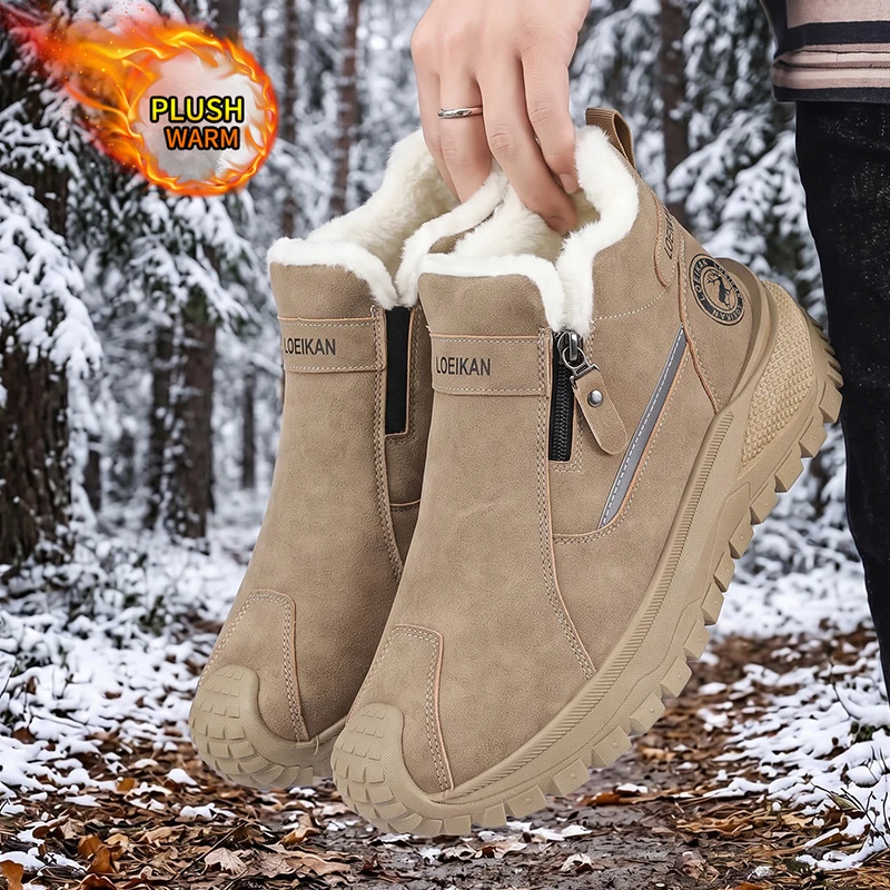 Men Warm Fleece Lined Winter Ankle Boots Side Zipper Design Non‑Slip Thick Sole Casual Snow Boots for Men