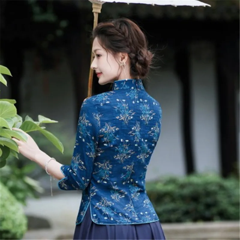 2024 Autumn new Chinese style stand collar improved cheongsam jacket daily retro women tea art top qi pao top retro blouse a438