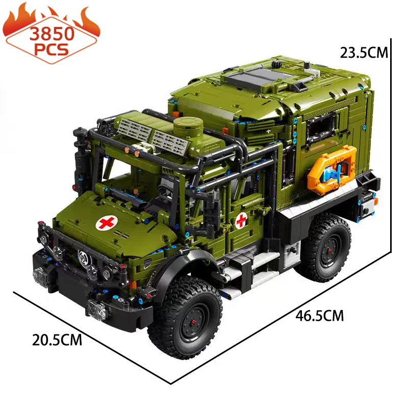 Technical Military Ambulance Building Block RC APP Off-Road Rescue Vehicle Car Bricks Model WW2 Weapon Soldier Toys For Boy Gift