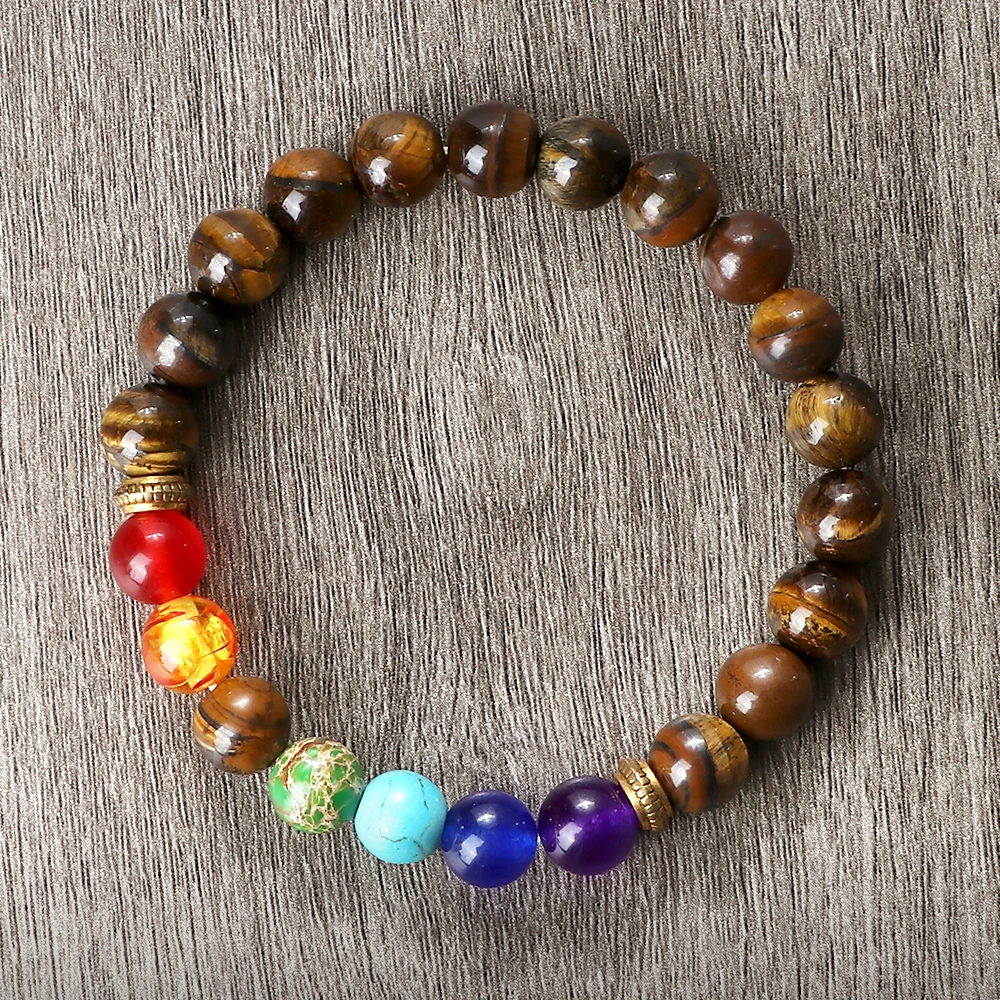 Reiki 7 Chakra perles Bracelet mode charme pierre naturelle oeil de tigre lave brin Bracelet équilibre guérison Yoga méditation Bracelets