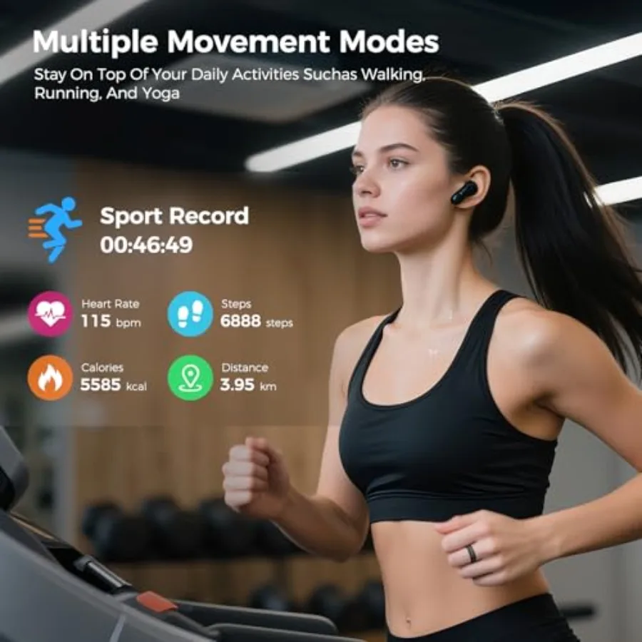 Smart Ring for Women and Men, Health Tracker Ring with Heart Rate, SpO2, Blood Pressure, Temperature, HRV and Stress, IP68 Wate