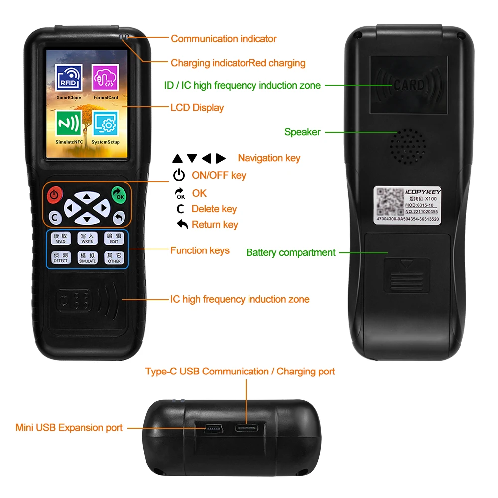 YiToo 2023 New Version RFID Reader Writer, Key Card Programmer Decoder Duplicator NFC Copier, Free Software mobile APP Decoding