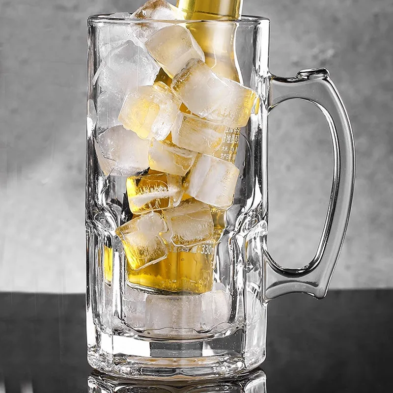 1000 ml großes Fassungsvermögen mit Griff, großer Glas-Bierbecher, dicker, hitzebeständiger Teebecher, großer Entwurfsbierbecher