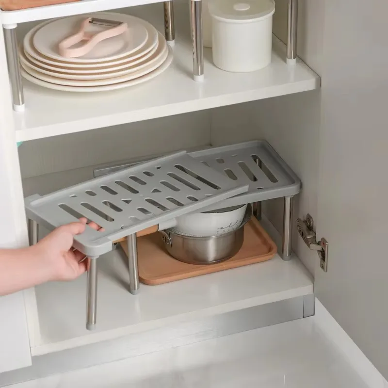 

Kitchen Cabinet Storage Shelf Home Retractable Stackable Organizer Spice Rack Fit for Kitchen Bathroom Plastic Cabinet Holders