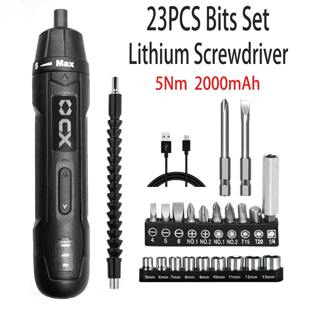 

23pcs Cordless Electric Screwdriver 5Nm 10Nm Lithium Rechargeable Mini Drill 4V Household Maintenance Repair Power Tools Set