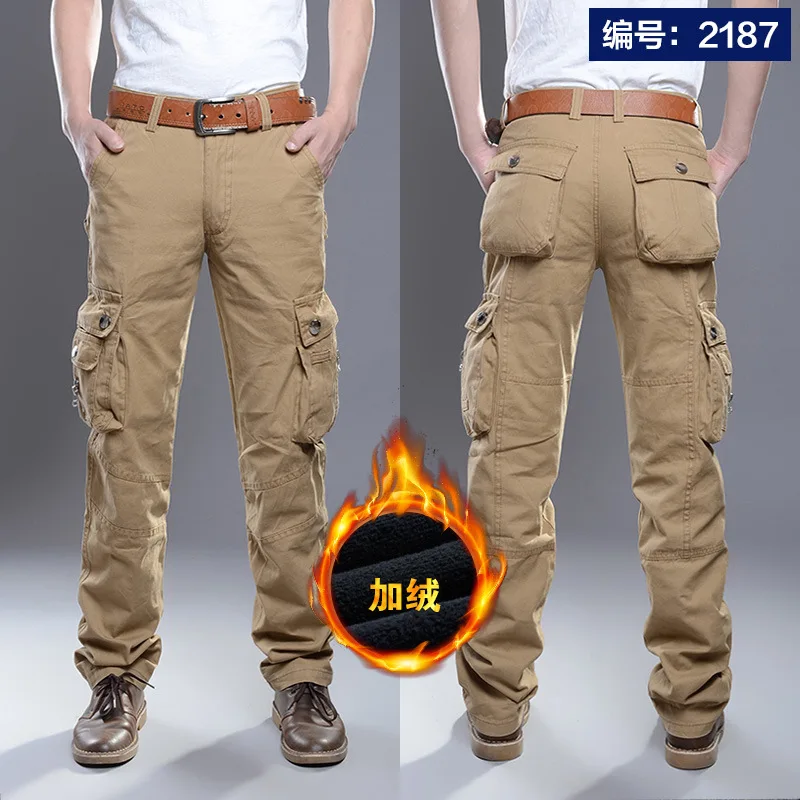 

Korean Fashion Autumn Cargo Pants Cotton Thermal Thicken Military Army Tactics Plus Velvet Overalls Men's Trousers Men Clothing