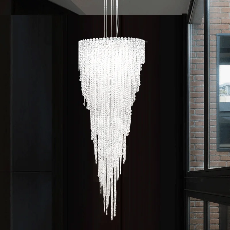 Imagem -04 - Luxo k9 Crystal Gig Pendent Lamp Duplex Floor Lobby do Hotel Sala Escadaria Villa Casa Lustre Decorativo Espiral