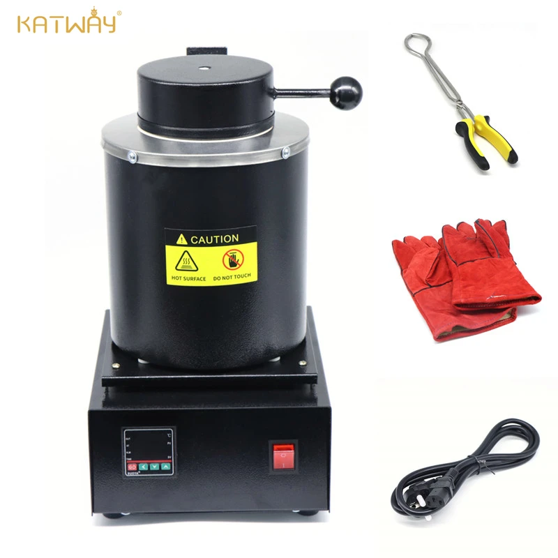 KATWAY Jewelry Making Tools 3KG Metal Melting Furnace with LED Display Screen Precious Gold Silver Furnace Kit Crucible Machine