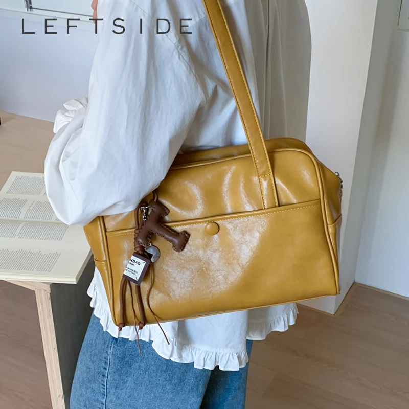 

LEFTSIDE Small Short Handle PU Leather Tote Bags for Women 2025 Y2K Ladies Shoulder Bag Females Retro Handbags and Purses