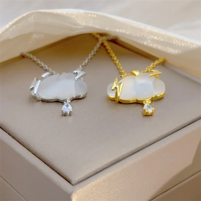 collares para mujer collar acero inoxidable mujer collar hombre Collar clásico europeo y americano de nube blanca, exquisita personalidad, gota de agua microincrustada, borla de acero inoxidable