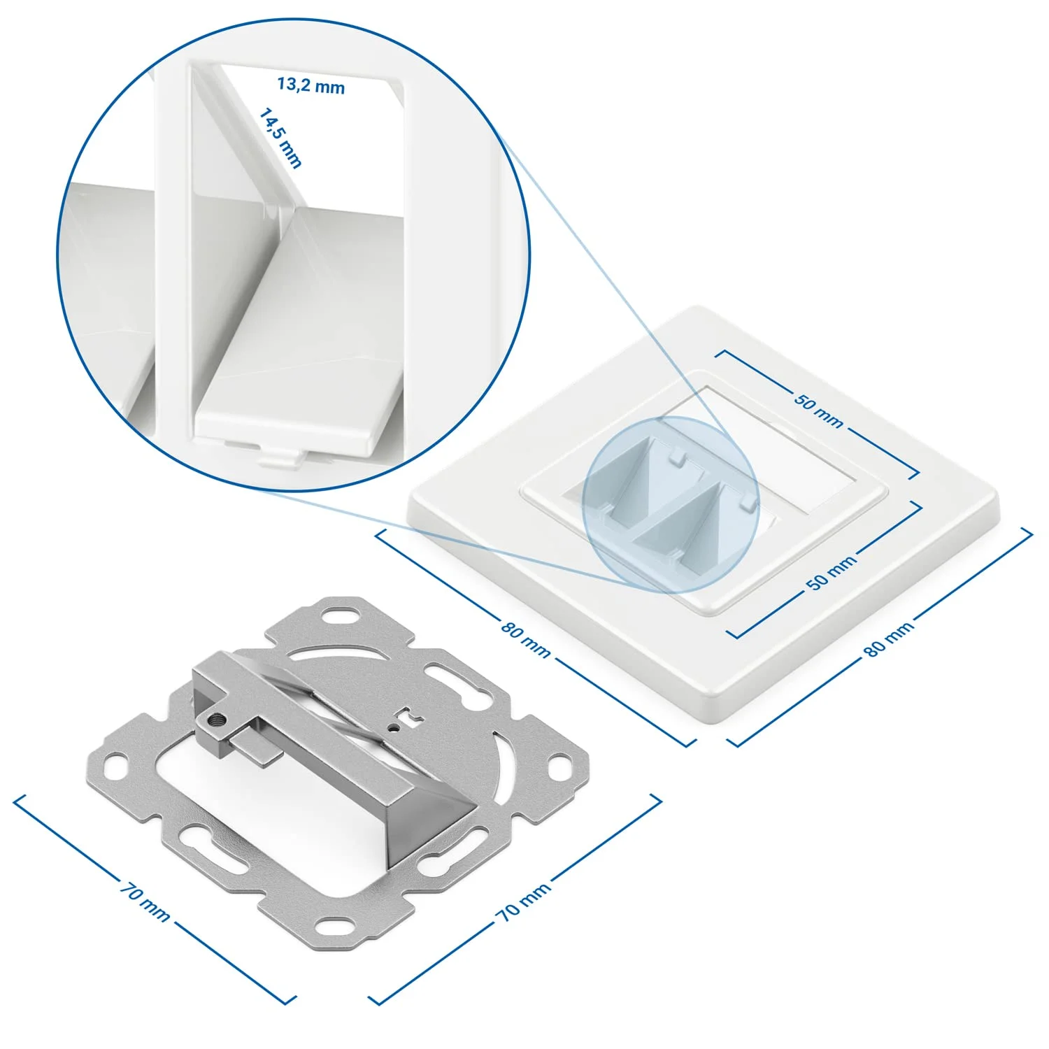 ZoeRax 2-Port Flush-Mount Network Socket RJ45 Ethernet Data Socket Patch مع RJ45 CAT8 CAT7 CAT6A مقابس كيستون محمية بالكامل