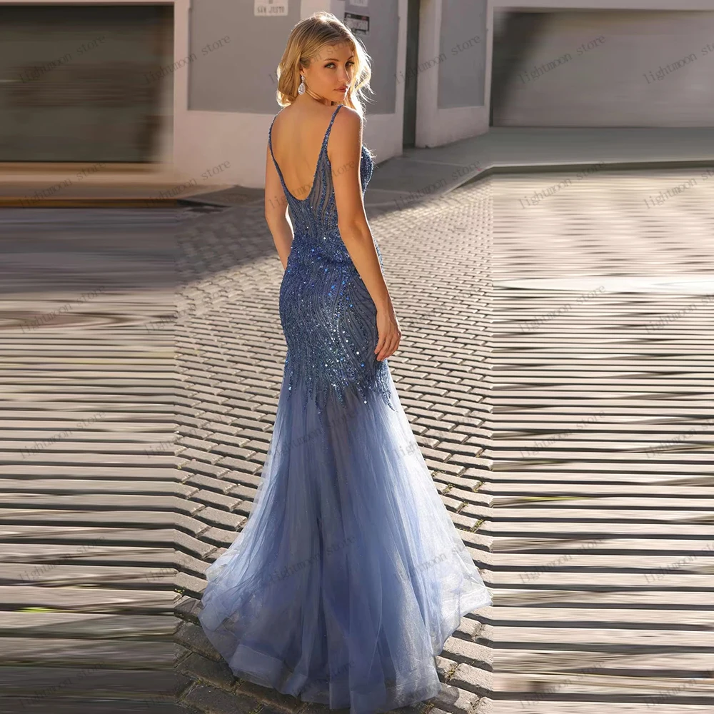 Glitter Evening Dresses Gorgeous Prom Dress Sparkling Robes Sequin Appliques Sexy Backless Pretty Customized Vestidos De Noche