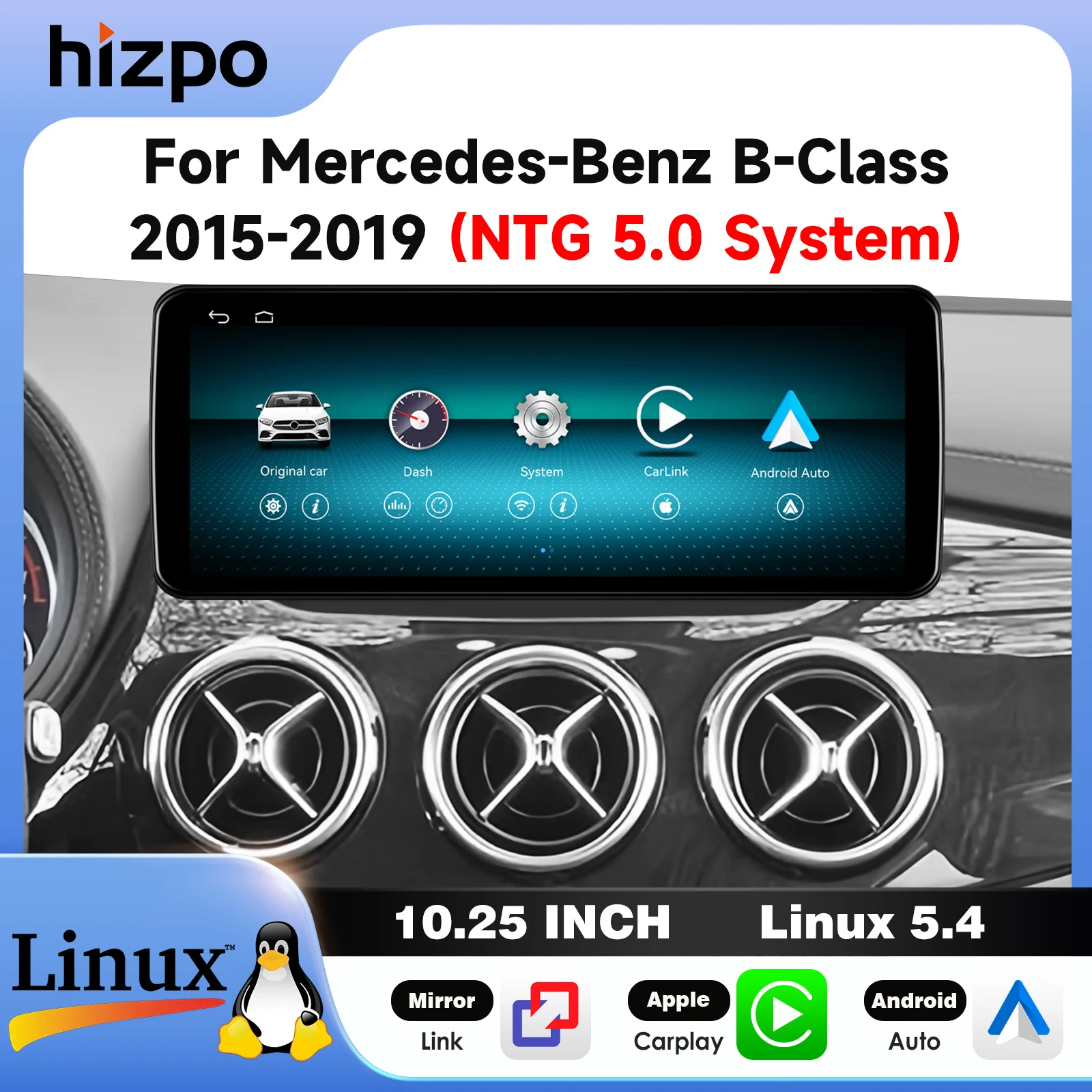 Hizpo 10.25 pollici 12.3 pollici Autoradio Linux per Mercedes Benz Classe B 2015 - 2019 Sistema di infotainment NTG 5.0 CarPlay Android Auto Mirror Link