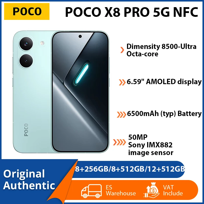 Globális verzió POCO X8 Pro 8GB 256GB 12GB 512GB 5G NFC Telefon Dimensity 8500-Ultra 6500mAh Akkumulátor