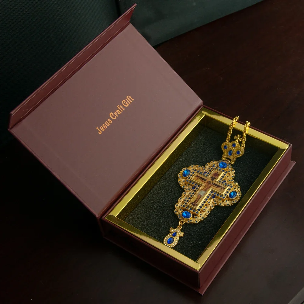 HTISOK Orthodoxes Bischofs-Brustkreuz Anhänger aus Zinklegierung, vergoldet, Halskette für Priester-Ordination, Geschenk für Kirchengeistliche – Detail 4
