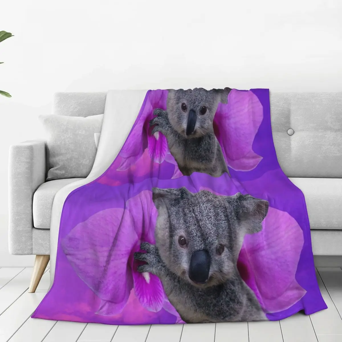 Koala And Orchids Blankets Flannel Super Soft Sofa Throw Blankets For Couch Bedding Office Throws Bedspread Quilt