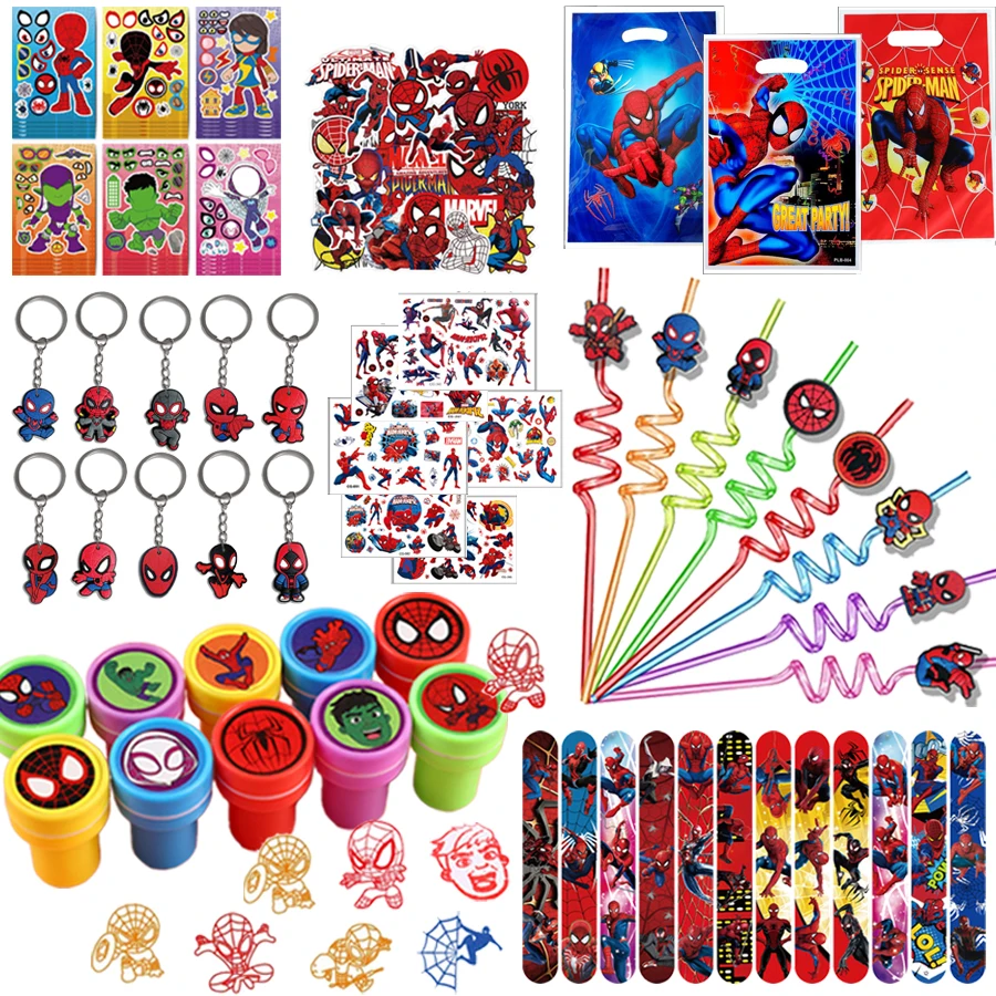 

Сувениры для вечеринки с Человеком-пауком Диснея, браслеты с ляпасом, штампы с печатью, значок, подарочная сумка, брелки, украшения для рождественской вечеринки с Человеком-пауком