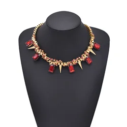 New Trendy Golden Color Geometric Zircon Stone Necklaces For Women Shine Green Red Gem Inlay Fashion Jewelry Evening Party Gift