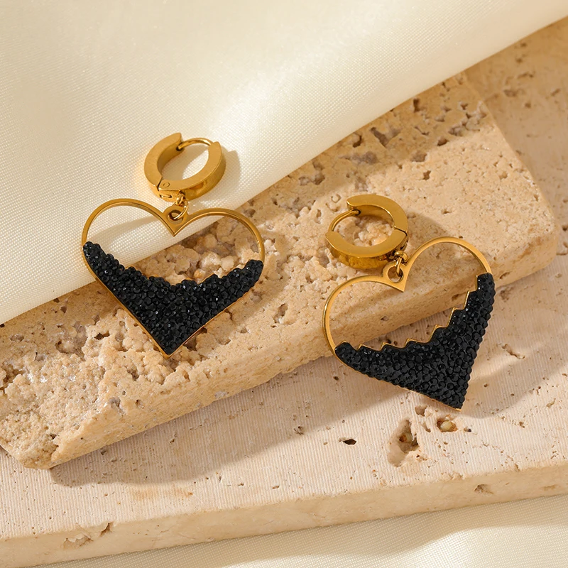 EILIECK 316L Edelstahl Großes Herz Funkelnder Schwarzer Stein Halskette Ohrringe Set für Damen Neues Partygeschenk Wasserdichter Schmuck – Detail 10
