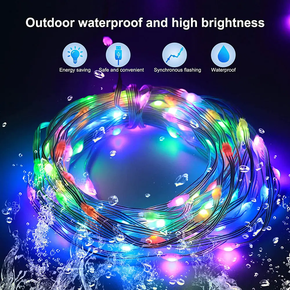 5V WS2812b Christmas Lights WS2812 RGB Addressable Individually LED String With Bluetooth Music Party Wedding Garland Decoration