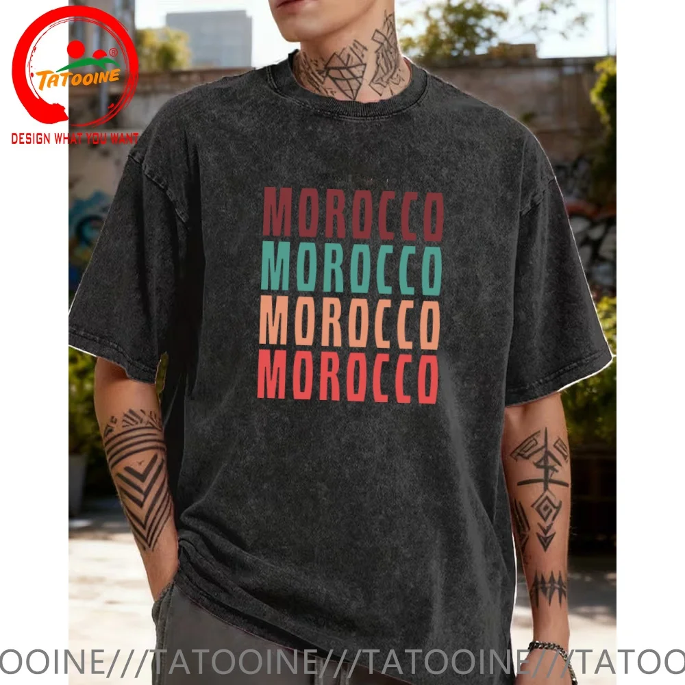 Vintage Washed Cotton T-Shirt Funny Designer Morocco Morocco Morocco Morocco T Shirt Men Fashion Trendy Casual Clothing Stylish