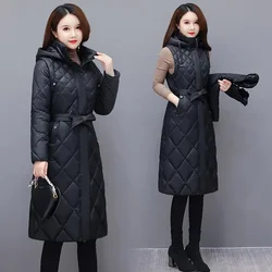 Womens Down Cotton Coat 2024 New Winter Hooded Jacket Long Warm Cotton-Padded Coat Female Slim Puffer Parkas Removable Sleeves