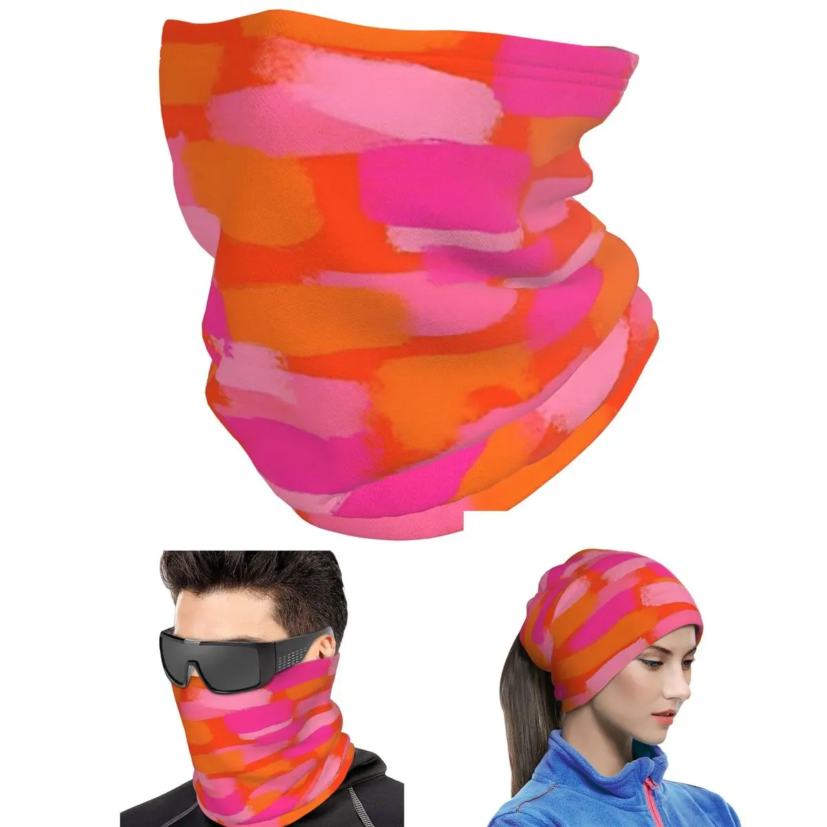 Abstract, Pink And Orange, Paint Brush Effect Bandana Neck Gaiter Magic Scarf Multifunction Face Mask Men Women Adult Washable
