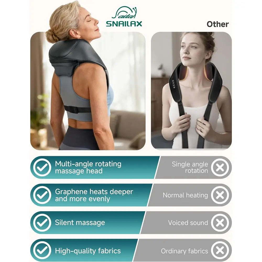 جهاز تدليك شياتسو لاسلكي للرقبة والأكتاف مع تخفيف الأنسجة العميقة والحرارة وبكرات 4D - هدية مثالية للآباء