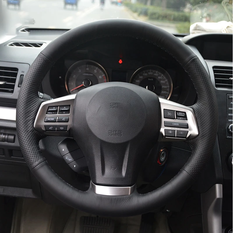 Customized Car Steering Wheel Cover Leather Braiding For Subaru Forester 2013-15 Legacy 2013-14 Outback 2013-14 XV 2013-15 view 2