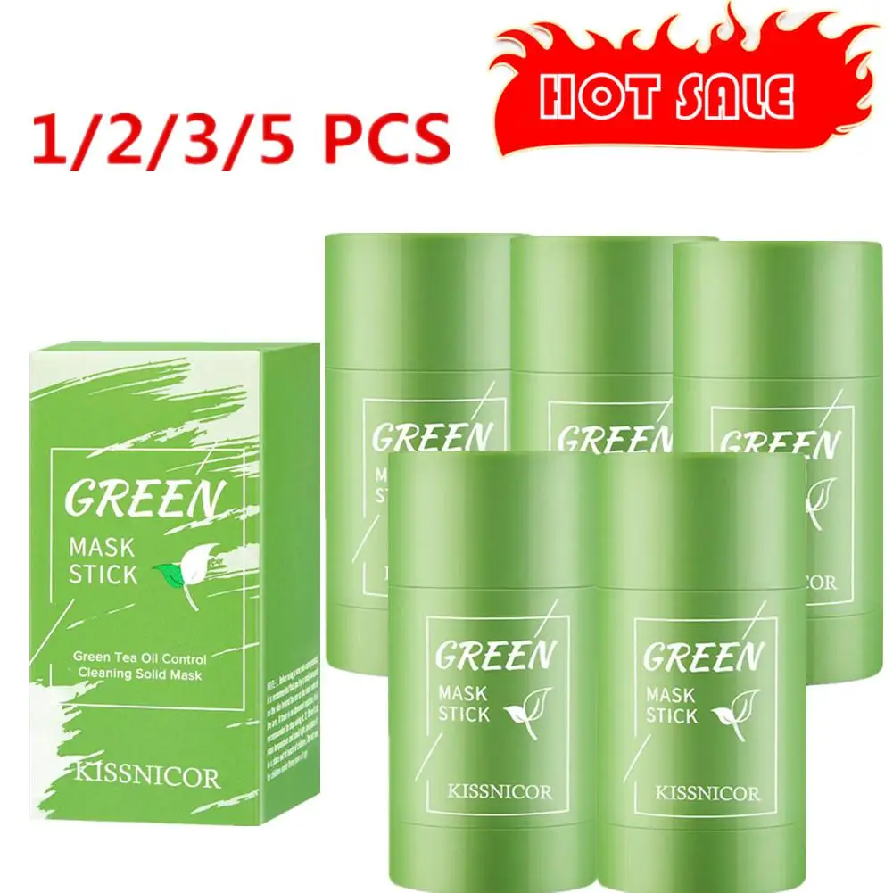 Mascarilla facial de limpieza profunda, máscara facial de té verde, palo de limpieza, untar acné, encoger puntos negros, película hidratante, poros de 40g, 1-5X