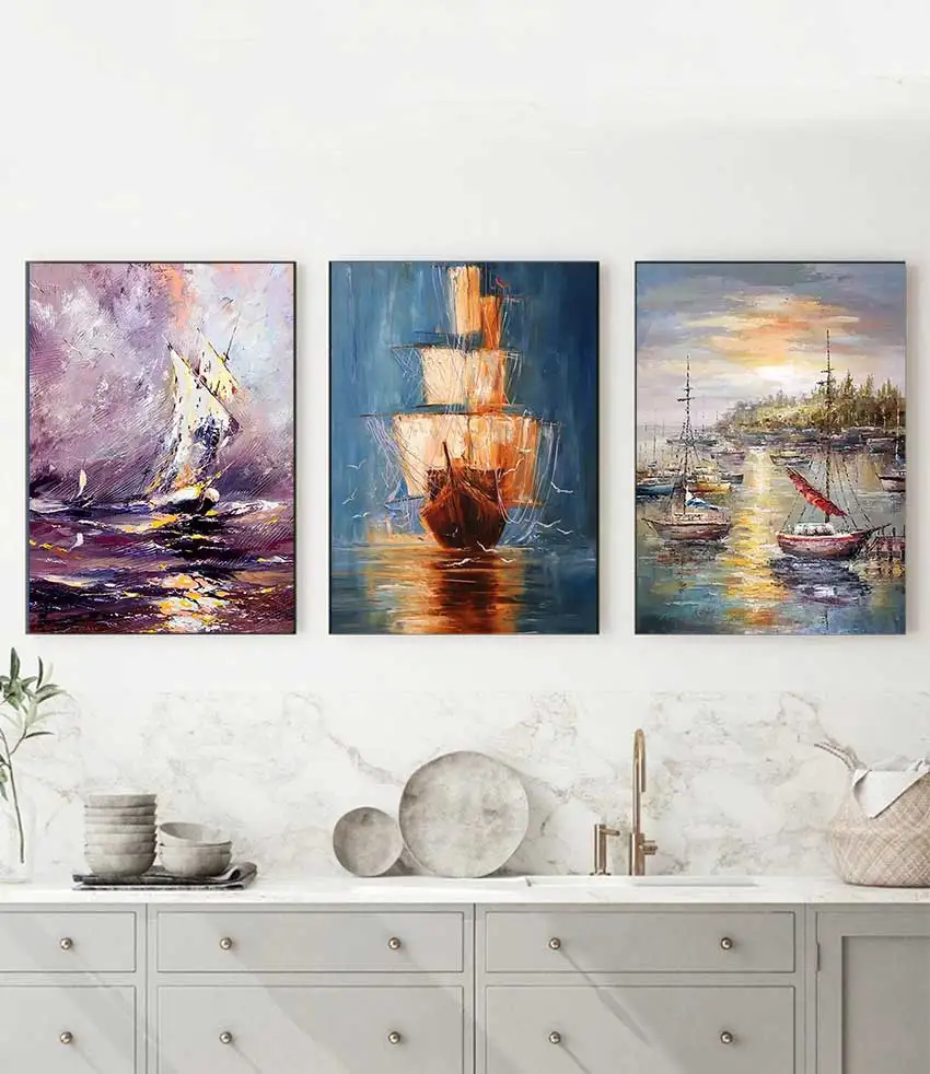 on Canvas Sailing Boat on The Sea Abstract Painting Wall Art for Living Room Bedroom Home De Modern Hand Painted Oil Painting