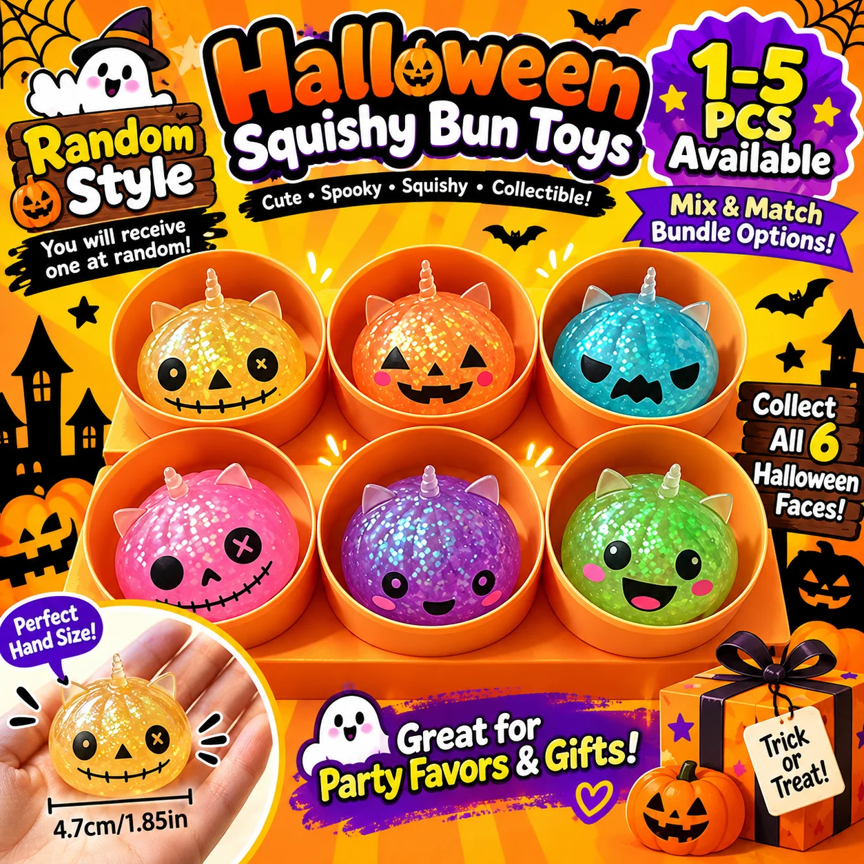 Halloween Unicorn Bao Bun Squishy 1-5PCS Blind Box Slow Rising Soft Squeeze Fidget Sensory Stress Relief Cute Ears Gift Set