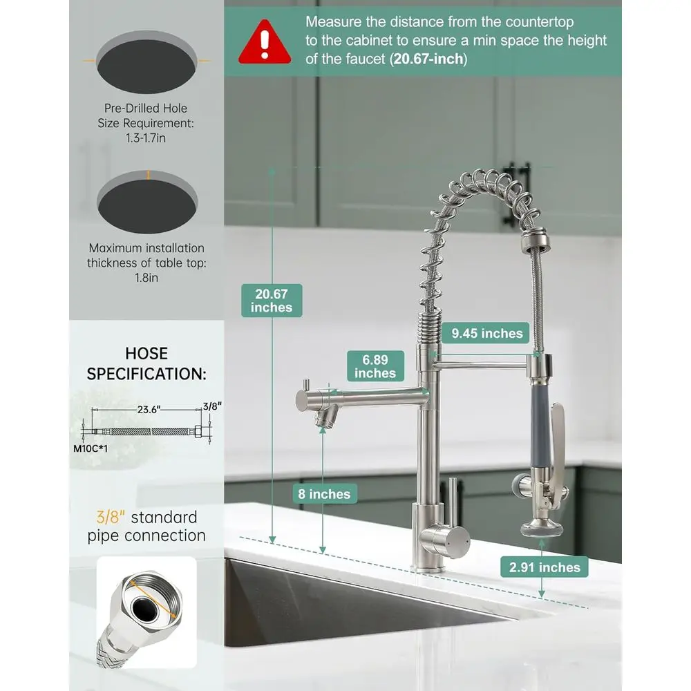 Bateria kuchenna z wyciąganą wylewką i spryskiwaczem w wykończeniu szczotkowanym niklu