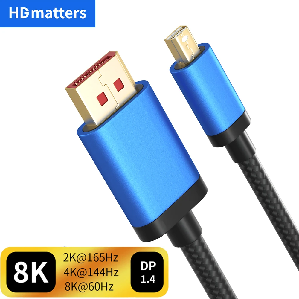 8K Mini DisplayPort to DisplayPort 1.4 Cable 144Hz BI-direction Mini DP to DisplayPort or DispalyPort to Mini DP Adapter Cable