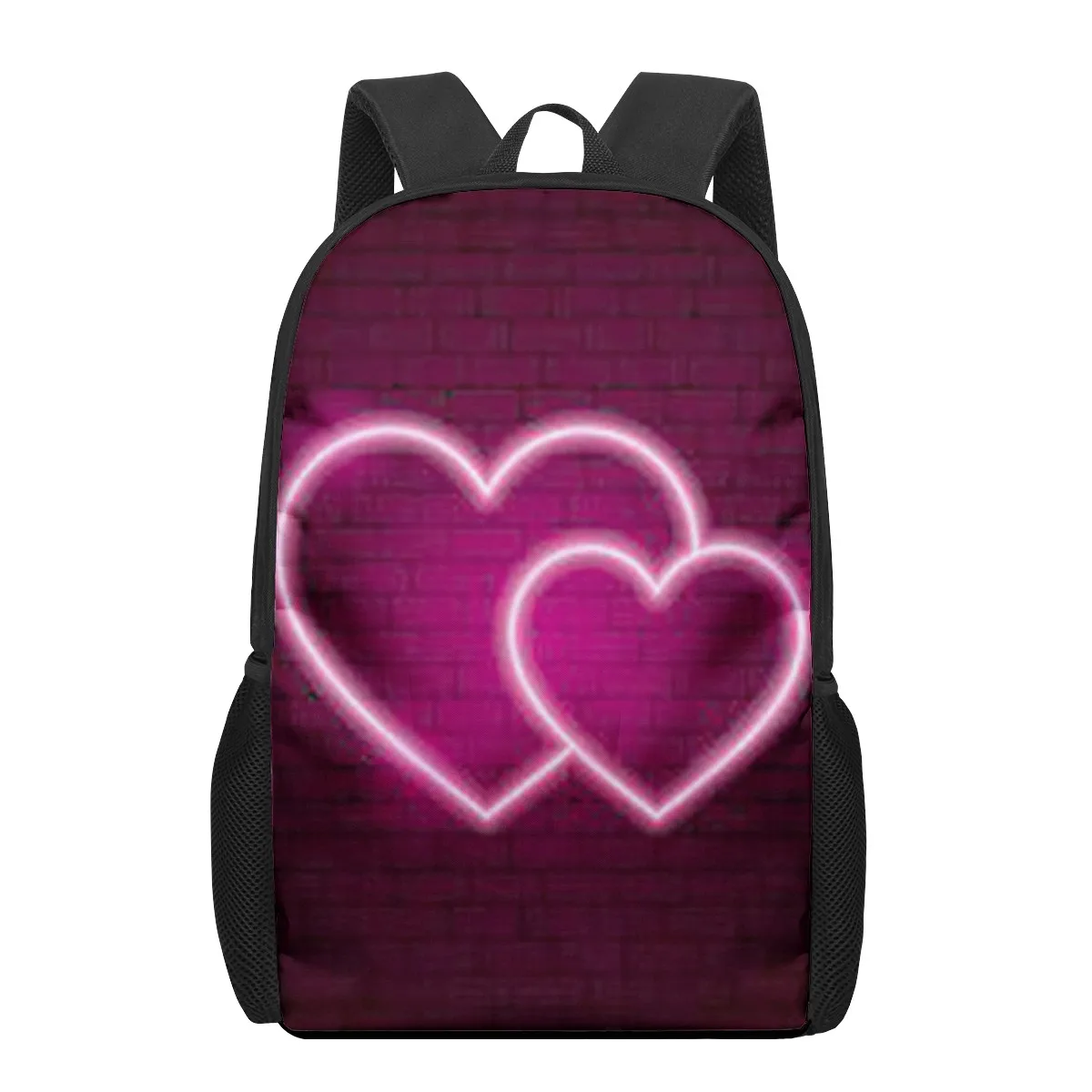 Love Heart tas sekolah mawar warna-warni, tas ransel hitam motif 3D, tas sekolah untuk anak laki-laki dan perempuan remaja, tas buku anak-anak