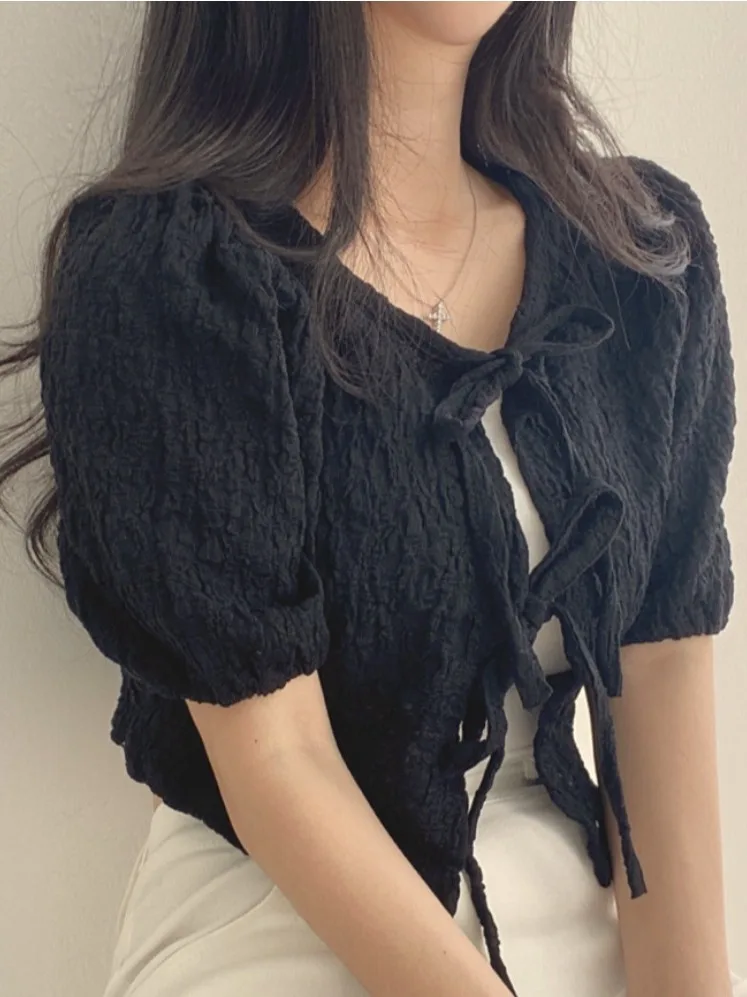 Chic Summer New Sweet Versatile Belted V-Ne Sunscreen Thin Air Conditioner irt ort Outerwear Women's Top Trendy
