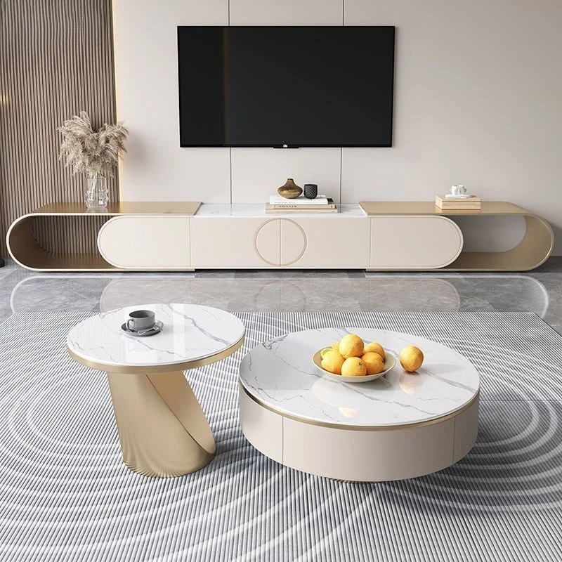 

The latest light luxury rock slab TV cabinet household high-end home floor TV cabinet coffee table combination Internet