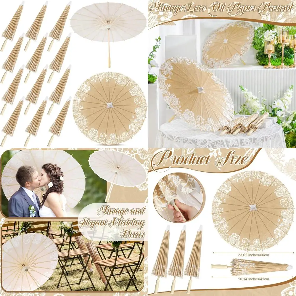 

Bulk Vintage-Style Paper Umbrellas for Weddings, 23.6 Chinese Japanese Decorative Sun Umbrellas for Bridal Party and Tea Events
