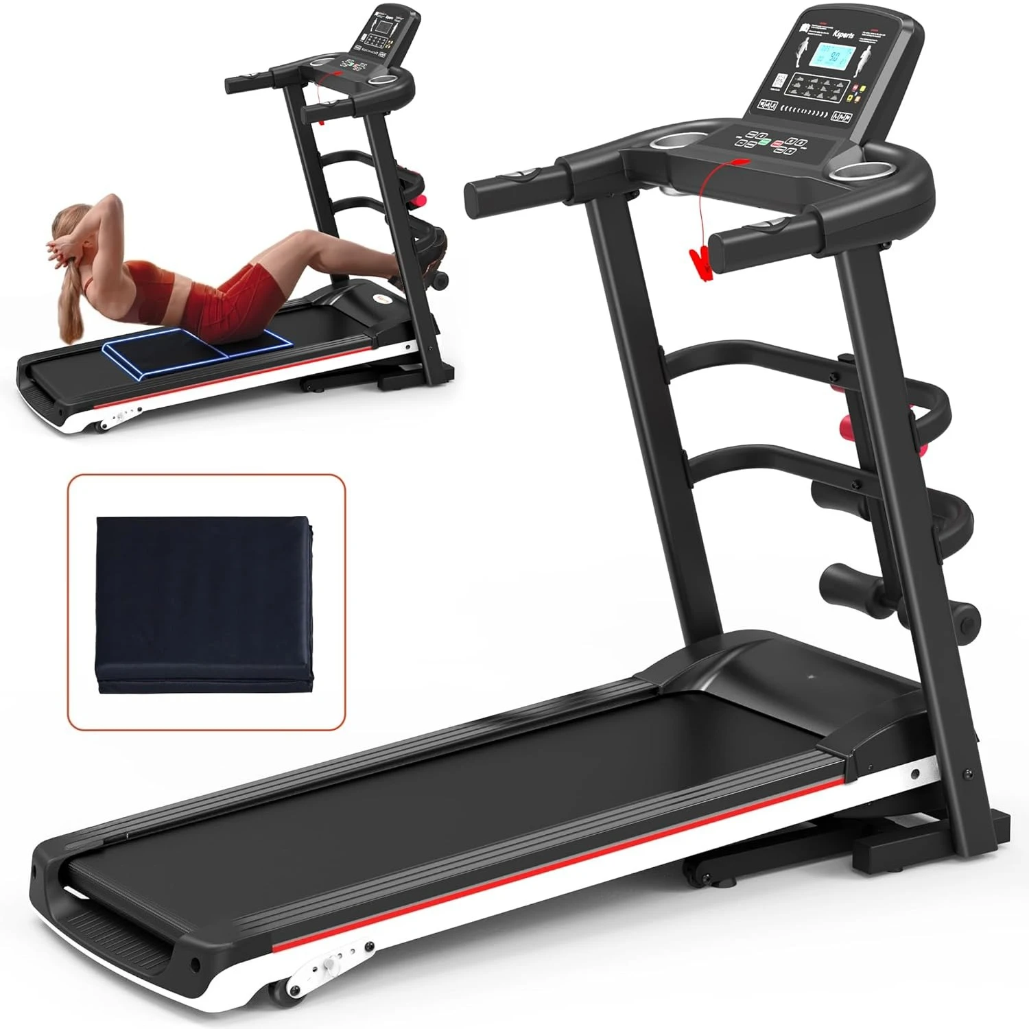 16.5 Inch Foldable Portable Treadmill LCD Display Sports Data Tracking App Home Cardio Running Fitness Machine