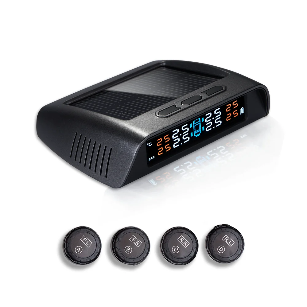 Car TPMS Tire Pressure Monitoring System Solar Charging HD Digital LCD Display Auto Alarms Wireless External Sensors TPMS