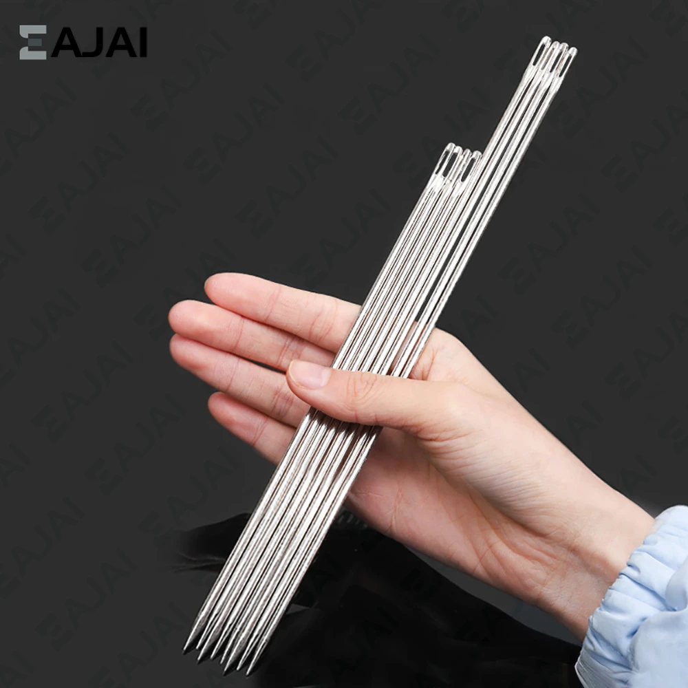 Eajai 5Pcs Silver Tone Steel Hand Long Sewing Needles 25cm /32cm Long agulhas Pinas Set