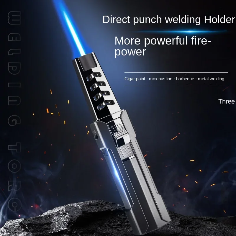 2024 New Strong Outdoor Long Gun Spray Butane Tube Lighter Kitchen Barbecue Metal Turbine Windproof Cigar Lighters