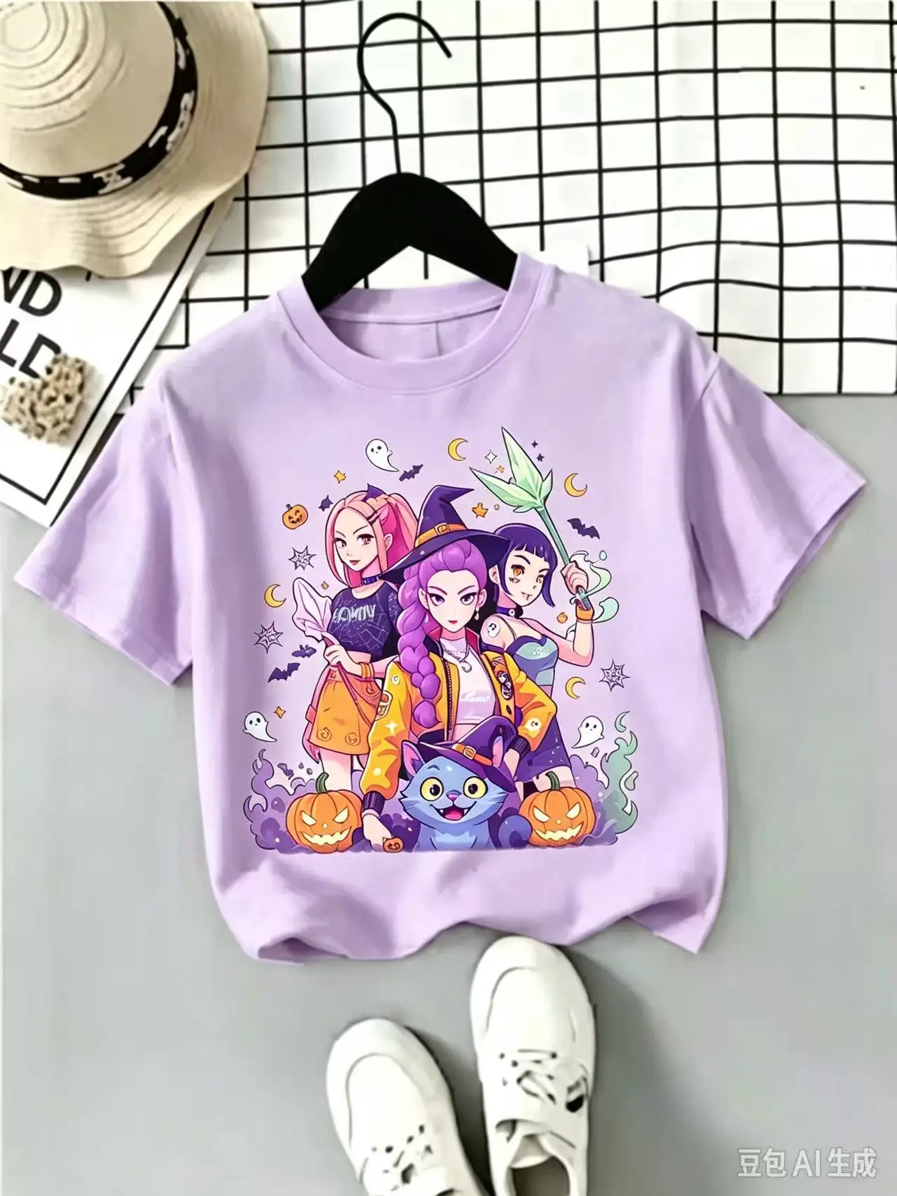Halloween Witch Girls Graphic T Shirt Women Cute Cartoon Pumpkin Cat Print Short Sleeve Tees Casual Loose O-neck Tops Female