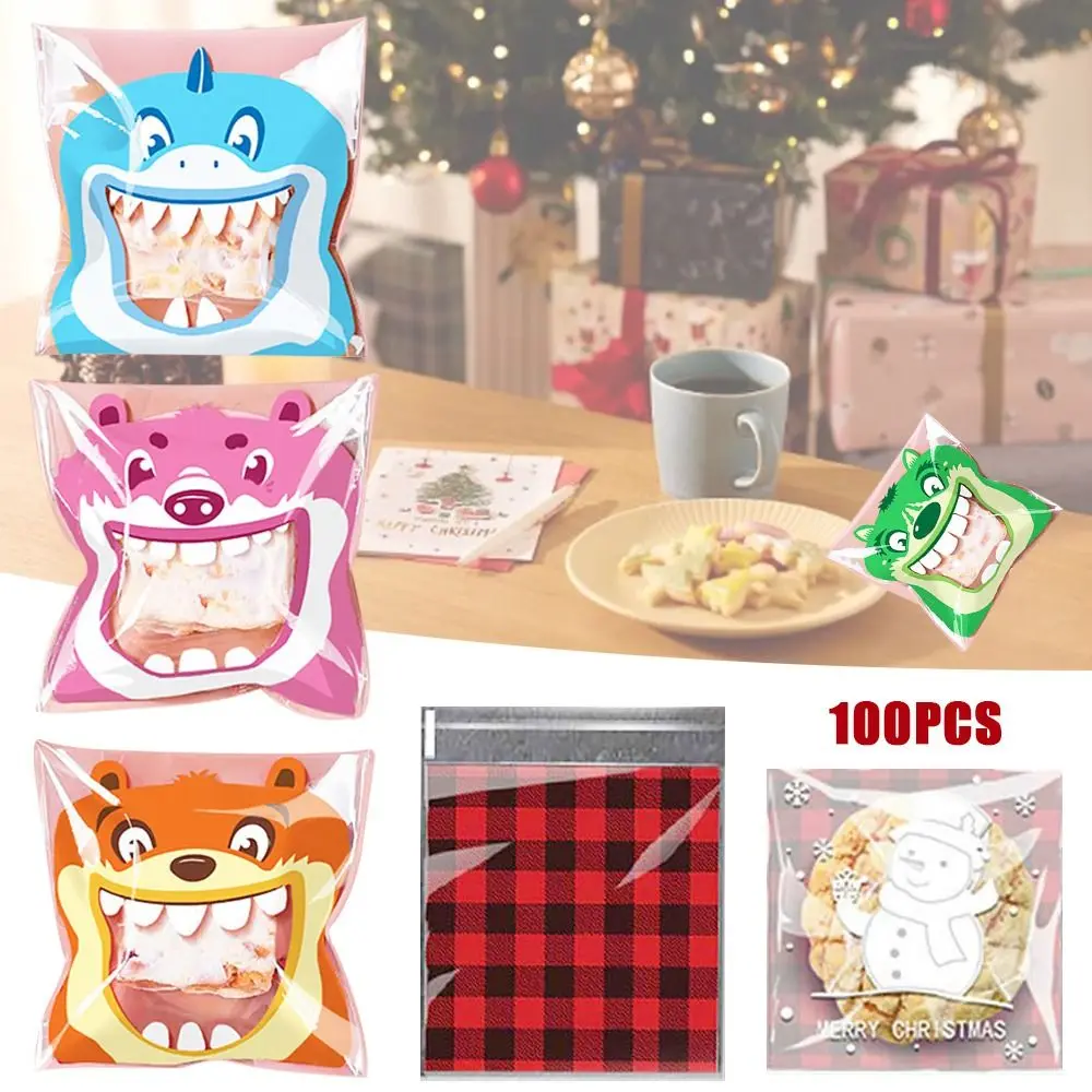 Mixed Pattern Self Adhesive Bag 7*7+3cm 10*10cm+3cm Christmas Birthday Bags Self-sealing 14*14+3cm Baking Wrap Bag