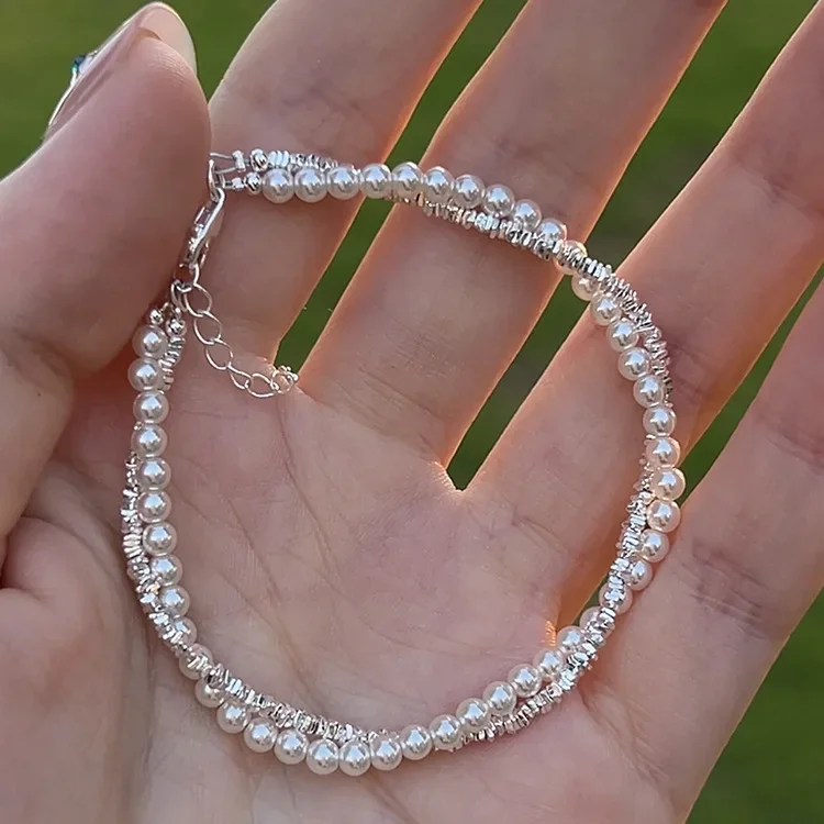 Pulseras de perlas de Plata de Ley 925 para mujer, pulsera coreana Irregular de doble capa con nudos, regalos de joyería