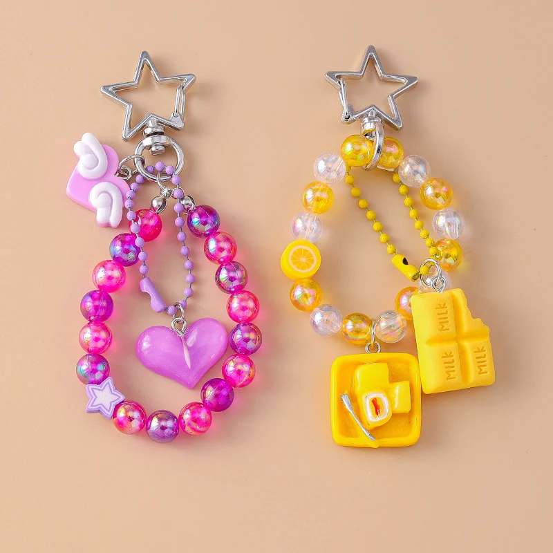 Pretty Handmade Beaded Bracelet Keychain Wristlet Keyring Pendants for Women Girls Handbag Decor DIY Kid\'s Jewelry Accessories