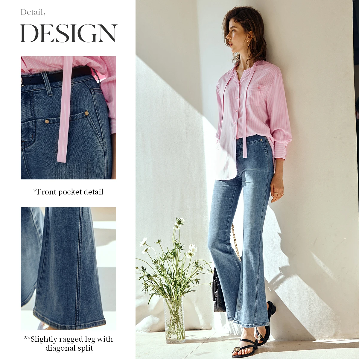 جينز OLrain أنيق متوهج للنساء 2025 سروال دينم عالي الخصر بقصة ضيقة للتنقل بنطلون طويل ملابس نسائية N57CA96689 #3