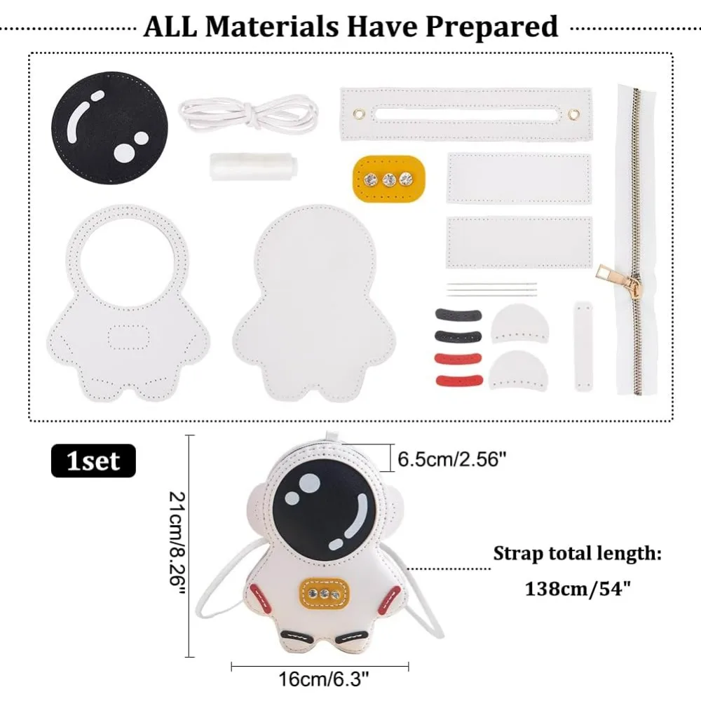 DIY Crossbody Bag Sewing Kit, PU Leather Astronaut Shaped Shoulder Bag Making Set Sewing Craft Kit for Backpack DIY Handmade