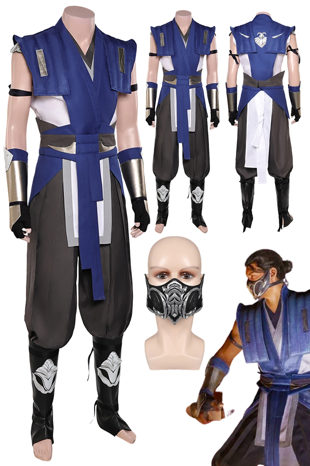 Pad ontariNette Mask Anime Game Mortal Cos Kombat Costume Set, Halloween Carnival Imbibé, Déguisement Homme, Adulte