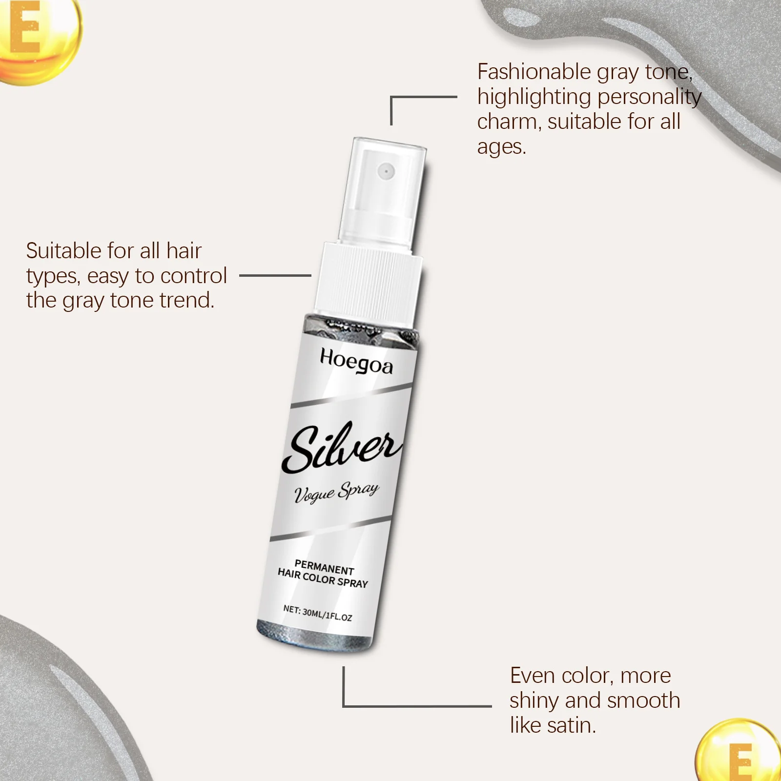 Temporary Gray Hair Dye Spray One-Time Molding Smoky Gray Punk Style Light Color Non-Irritating Unisex Grandma Gray Hair Dye